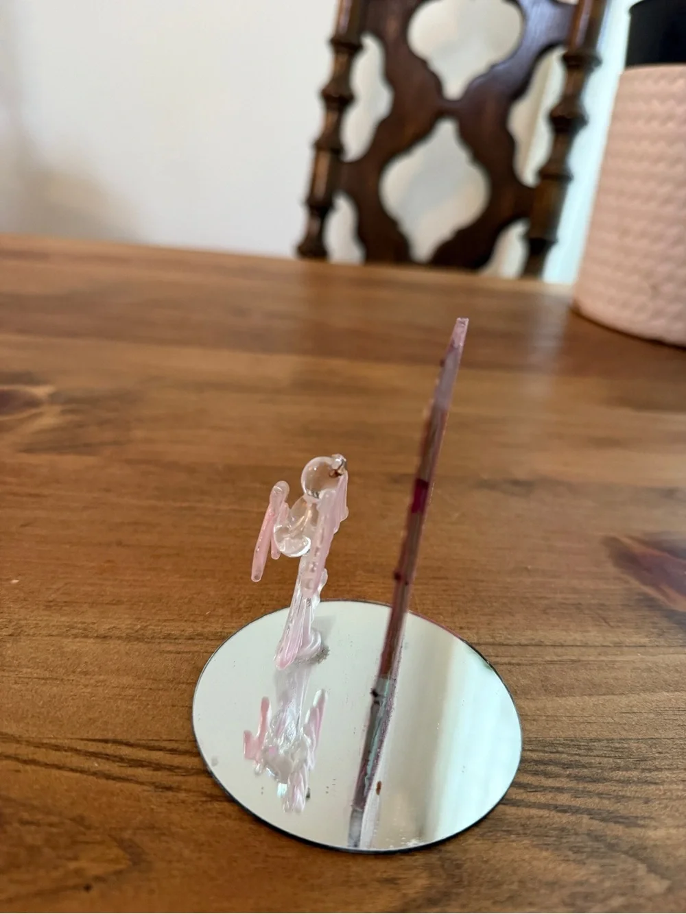 Pink Stained Glass Ribbon Frame with Pink Glass Angel Breast Cancer